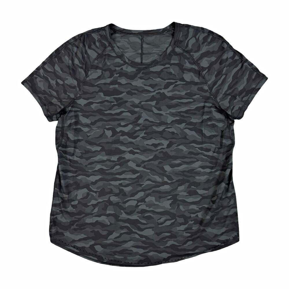 Lululemon Athletica Women’s Gray Black Camo Stretch Crew T-Shirt Athletic Fit M